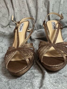 Nina Gold Glitter Strappy Platform Heels